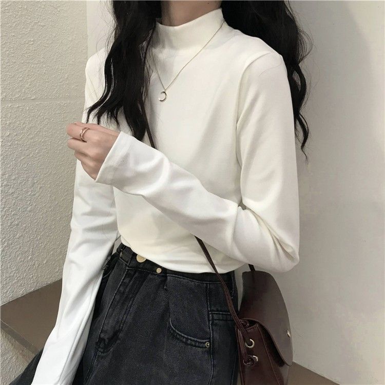 Thermal Long Sleeve T-Shirt Girls, Spring Autumn, Thickened Base Layer, Half Turtleneck, Suitable For Middle And High_voghion.com