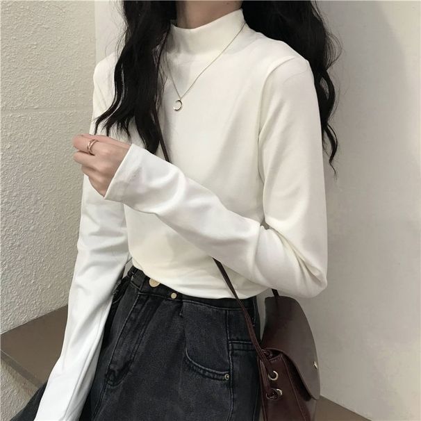 Thermal Long Sleeve T-Shirt Girls, Spring Autumn, Thickened Base Layer, Half Turtleneck, Suitable For Middle And High_voghion.com