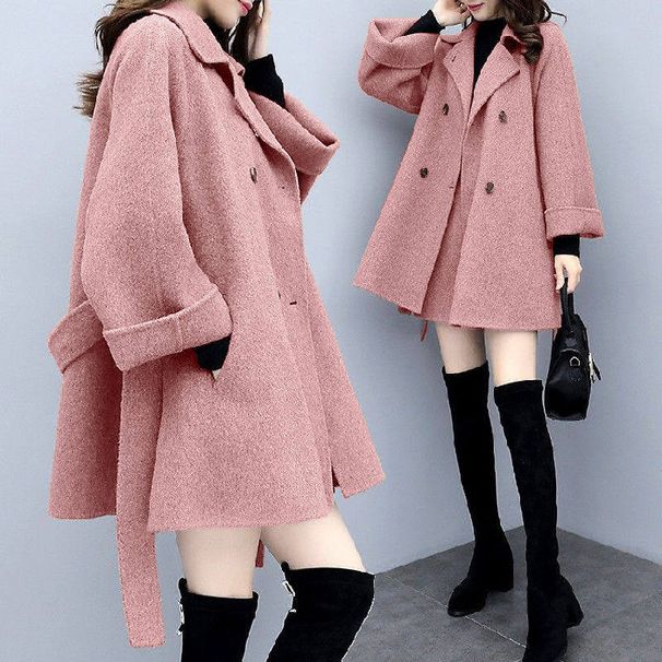 Nuovo cappotto di lana cammello da donna in due pezzi con gonna di lana alla moda_voghion.com