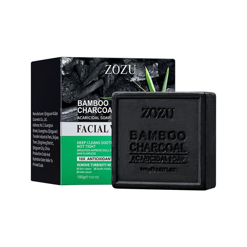 ZOZU Bamboo Charcoal Cleaning Soap 100g (including Foaming Net) Oil Removal Bath Bamboo Charcoal Handmade Soap_voghion.com