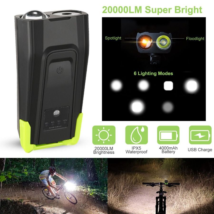 Luci per bicicletta 4000 mAh Set luci 120 dB IPX5 clacson forte anteriore 20000 LM resistente all'acqua W bicicletta_voghion.com