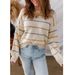 Women's Casual Color Block Striped Long Sleeve Oversized Sweater - Soft Cotton Blend Knitwear, Relaxed Fit, Round Neck, Fall Fashion Essential_voghion.com