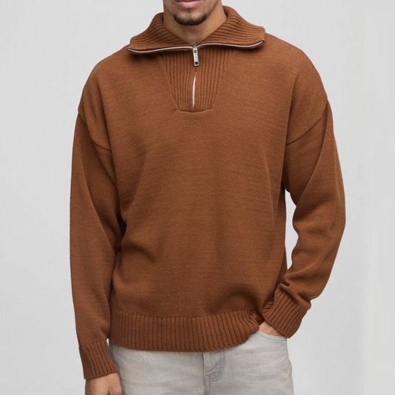 Maglione da uomo in maglia con mezza zip – Pullover casual a coste con collo alto (S-XXXL)_voghion.com