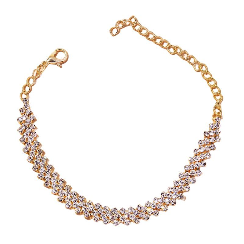 Shuosbai 1Pc Adjustable Extended Chain Sparkling Personality Rhombus Decorate Foot Rhinestone Stretch Anklet Women_voghion.com