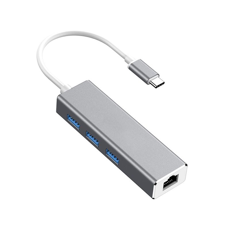 USB-C / Type-C to Gigabit Ethernet RJ45 & 3 x USB 3.0 Adapter Converter HUB, Computer External Tablet Phone Universal(Grey)_voghion.com
