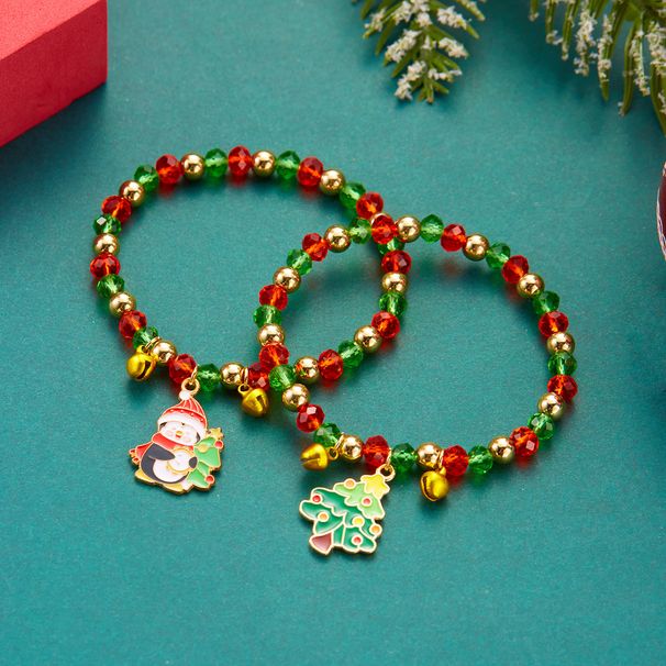 Braccialetto di perline di cristallo rosso verde con albero di Natale di Babbo Natale, versatile, alla moda, nuovo stile europeo e americano._voghion.com