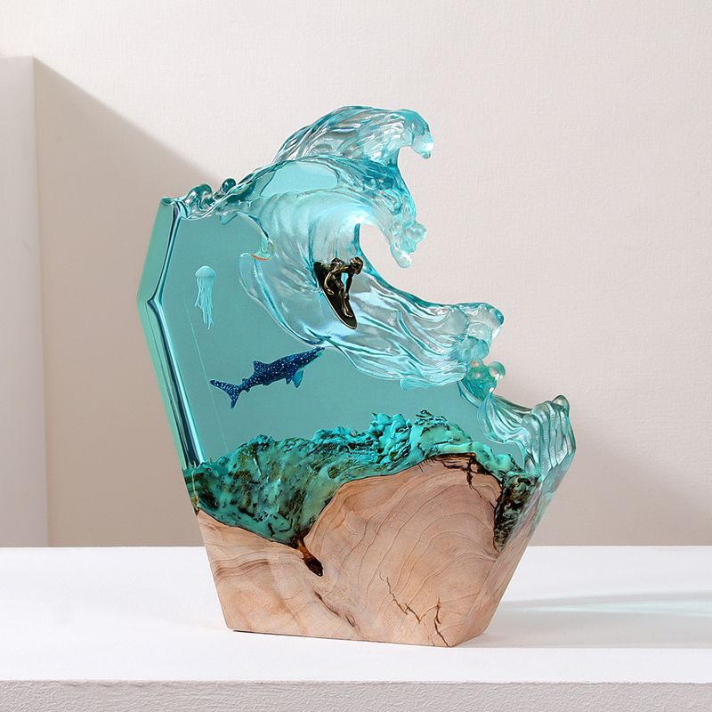 Ocean Resin Lampe Hot Selling Hvassurfing Desktop Art Massivt Træ Kreativ Dekoration Natlampe_voghion.com