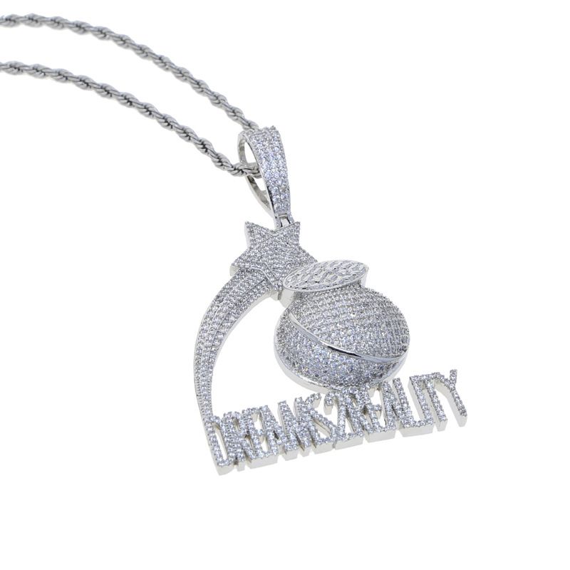 Gioielli da uomo - Collana con ciondolo Hip Hop DREAMS 2REALITY con pietre di zircone, catena cubana placcata in argento e oro, collana con zircone intarsiato da 24 pollici_voghion.com