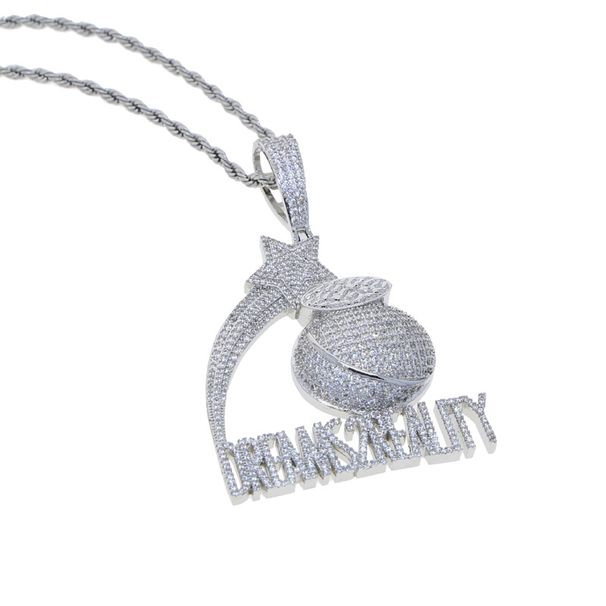 Gioielli da uomo - Collana con ciondolo Hip Hop DREAMS 2REALITY con pietre di zircone, catena cubana placcata in argento e oro, collana con zircone intarsiato da 24 pollici_voghion.com