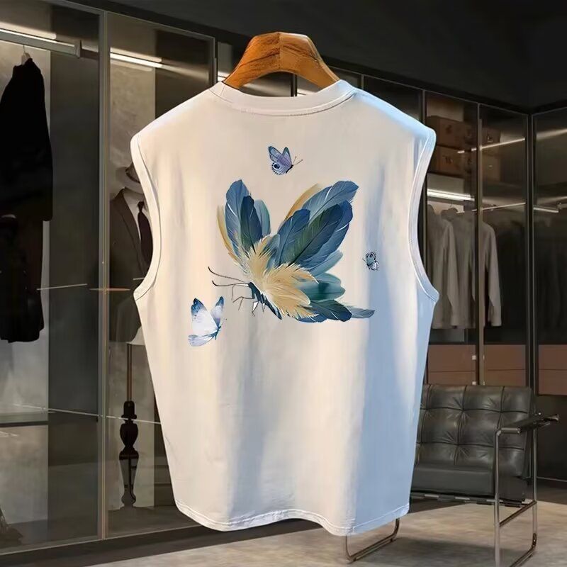 Herrkläder Sportväst Sommar Lös Ytterkläder Ärmlös T-shirt Trend Pojkar Casual Breda Axlar Väst Topp_voghion.com