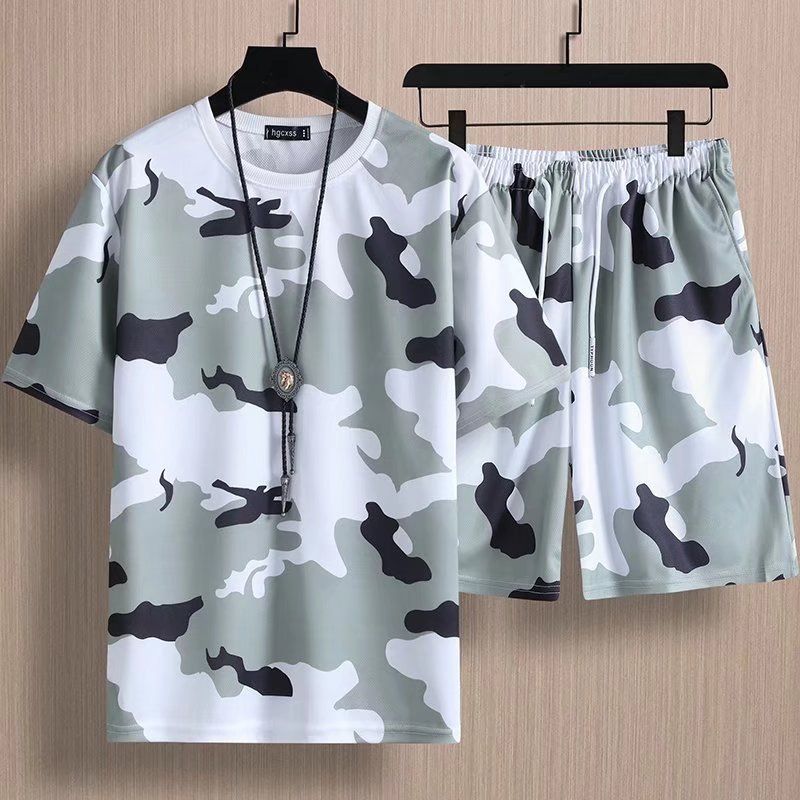 Costumes de sport décontractés pour hommes, amples, grande taille, camouflage, t-shirt à manches courtes, shorts, beau_voghion.com