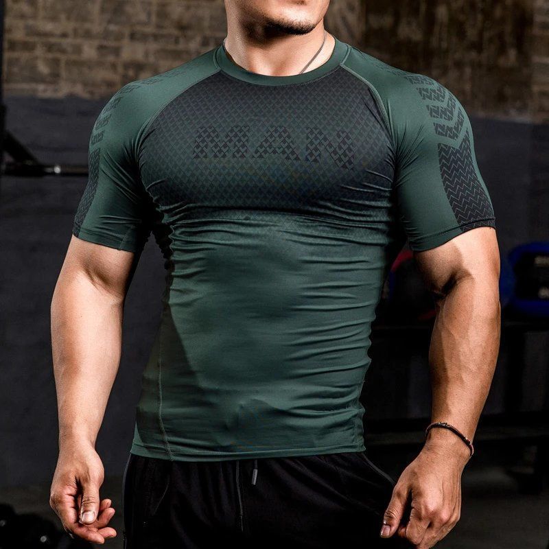 Fitness Compression Sweat-Absorbing Quick-Dry Running Training Clothes Round Neck Tight-Fitting Shirt Short-Sleeve_voghion.com