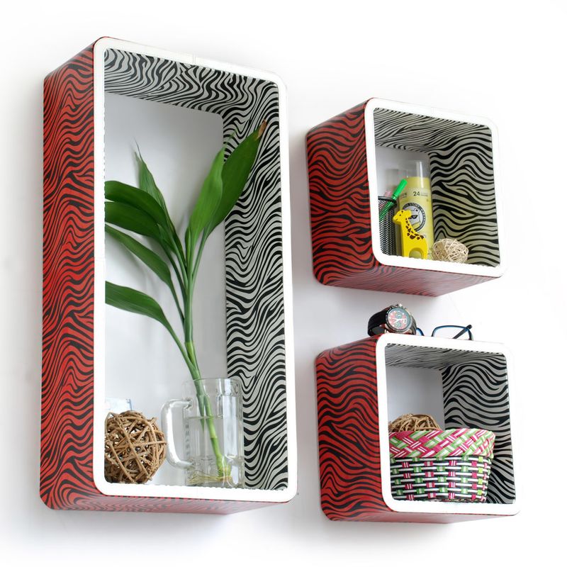 Trista - [Vivid Zebra Stripe] Rectangle Leather Wall Shelf / Bookshelf / Floating Shelf (Set of 3)_voghion.com