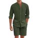 Herrenbekleidung Heißer Verkauf Herren Zweiteiler Baumwolle und Leinen Bequemes Button-Down-Hemd Langarm-Shorts Strickjacke Einfache lässige Strandkleidung_voghion.com