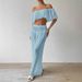 Women's Clothing Two Piece Suit Summer Wrinkled Cloth Solid Color One Shoulder Tube Top High Waist Wide Leg Pants Casual Beach Suit_voghion.com