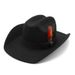 Men's woolen western black denim with feather upturned edges, camel hump, autumn and winter riding fashion hat_voghion.com
