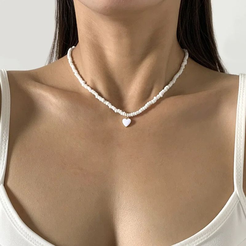 Käsitsi valmistatud mitmevärviline seemnekaelakee naistele mitmevärviline armas südame ripats kaelakee suvisele tüdrukule mõeldud kaelakee mood_voghion.com
