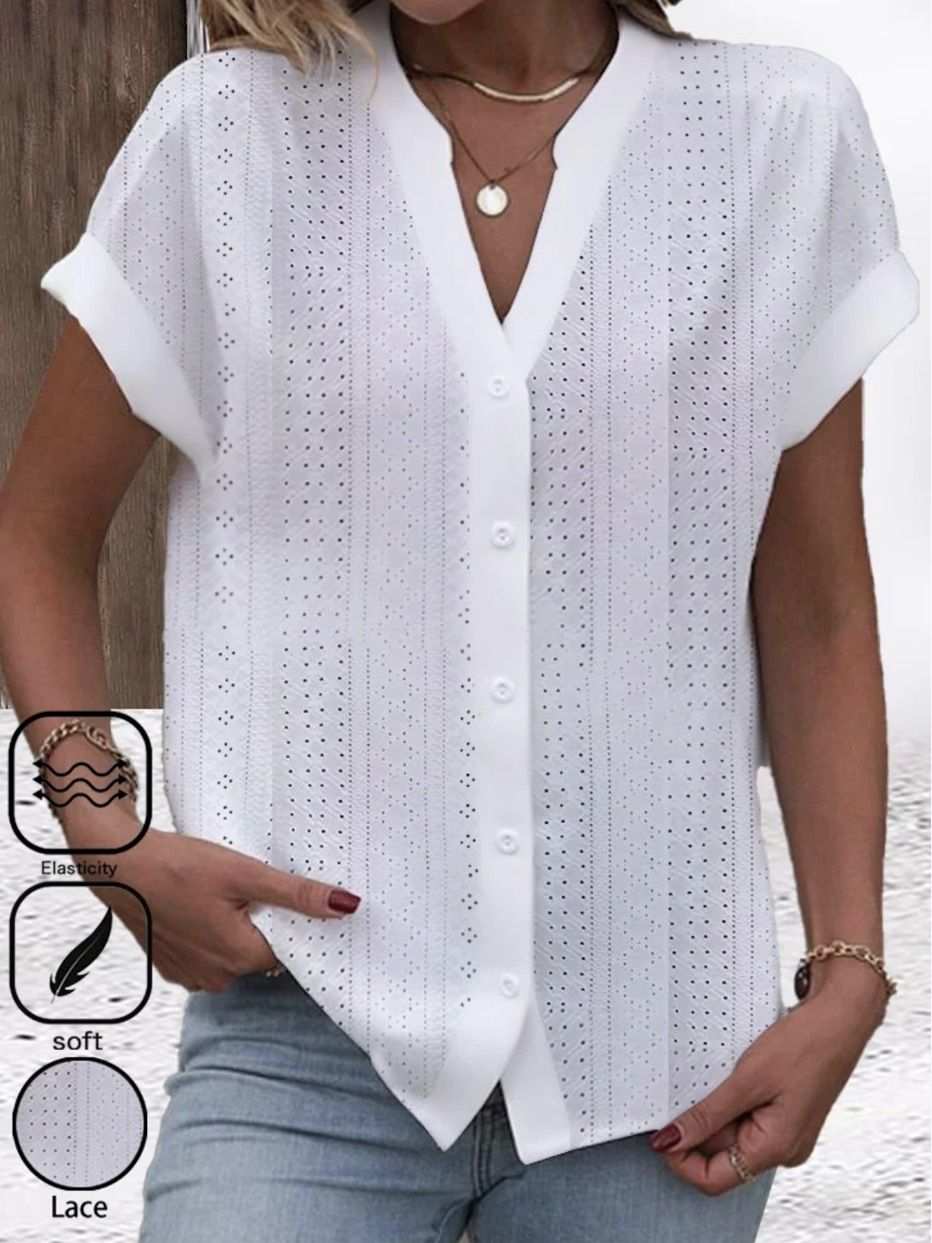 Hot Sale Summer Simple Casual V-neck Solid Color Shirt For Women_voghion.com