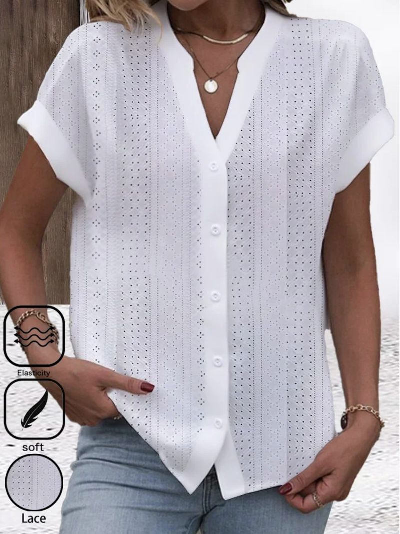 Chemise d'été simple et décontractée à col en V, couleur unie, pour femmes_voghion.com