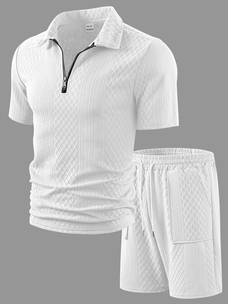 Sommer-Sportbekleidungsset für Herren – Atmungsaktives T-Shirt und Shorts aus Polyester, einfarbiger Jacquard, Übergröße S-XXXL, lässige Freizeitkleidung für Fitnessstudio/Reisen_voghion.com