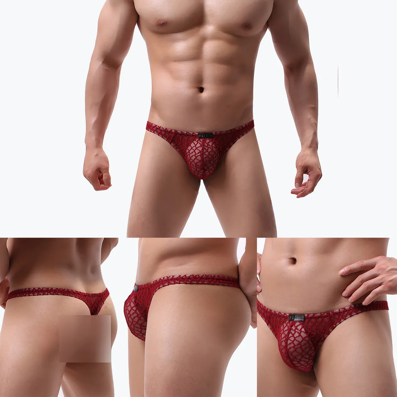 String sexy en dentelle transparente pour homme, grande taille_voghion.com