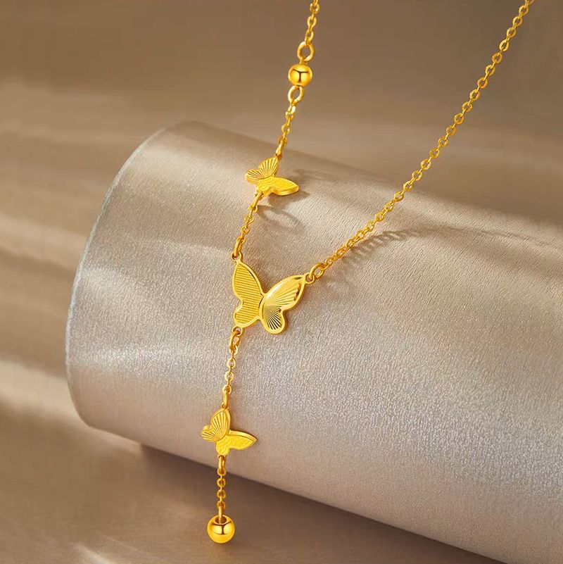 Collana con ciondolo a farfalla con nappa in oro, stile coreano, semplice e alla moda, da donna, con catena a clavicola_voghion.com