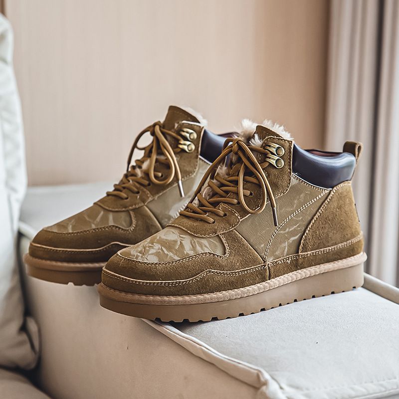 Chaussures pour hommes, bottes de neige à motifs, design automne et hiver, mi-tube, épaisses et chaudes, bottes Martin, bottes de travail britanniques rétro, bottes pour hommes_voghion.com