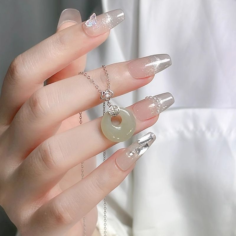 S999 Sterling Silber Einfache Peace Schnalle Hetian Jade Halskette Weiblicher Anhänger Jade Schlüsselbeinkette Neuer Schmuck im chinesischen Stil_voghion.com
