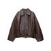 Vintage-Inspired Women's Faux Leather Bomber Jacket - Stylish Spring Casual Coat With Relaxed Fit (Black, Brown)_voghion.com