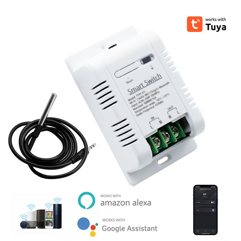 „Tuya WiFi“ temperatūros jungiklis, 16A, 3000 W, energijos suvartojimo stebėjimo išmanusis termostatas, veikiantis su „Alexa Home“._voghion.com