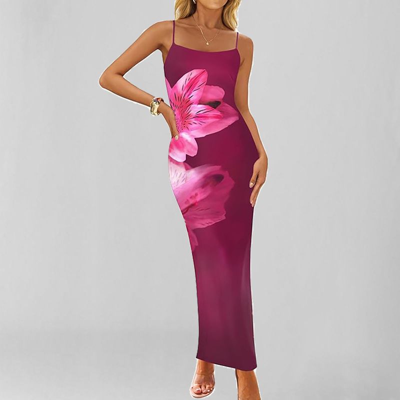 Damenbekleidung Modedruck Temperament Ärmelloses Hosenträgerkleid_voghion.com