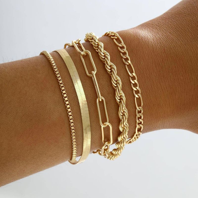 European and American cross border new snake bone chain personality bracelet creative multi layer twist chain box chain bracelet set 5 pieces_voghion.com