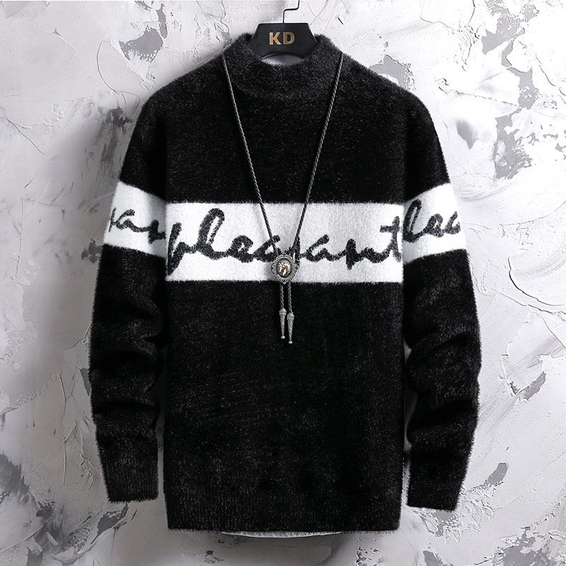 Maglione da uomo a collo alto con fodera in pile, tinta unita e antipiega (adatto per l'inverno, streetwear giovanile, moda unisex per adolescenti)_voghion.com
