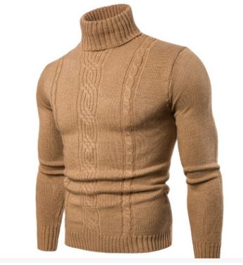 2024 Herbst Herren Pullover mit hohem Halsausschnitt modische Slim Fit Jugend Twist Blumen Strickpullover Top_voghion.com