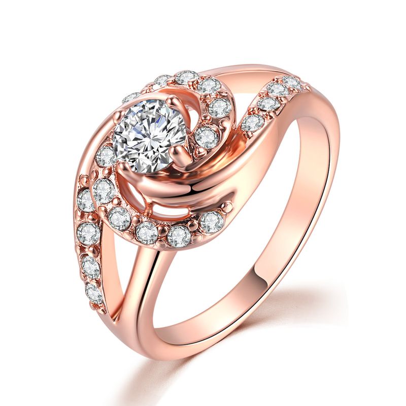 Anello unisex da donna a spirale in rame con zircone intarsiato placcato oro rosa_voghion.com
