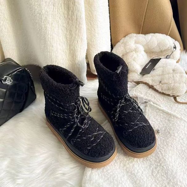 Lace-Up Thermal Cotton Boots Chunky-Sole Warm Boot Women's Fall/Winter 2025 New Stylish Versatile_voghion.com