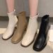 Stivali corti alla moda versatili in stile coreano con punta quadrata e tacco spesso, stile francese, da donna, primavera e autunno 2024_voghion.com