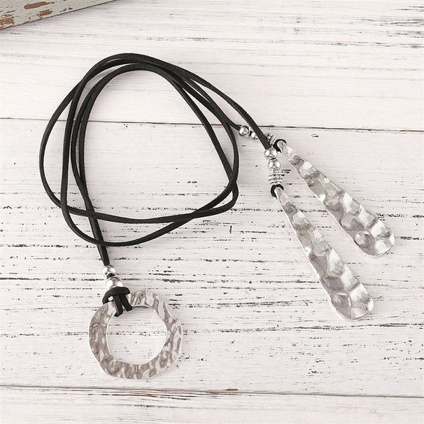 Collana lunga con laccio a corda, ciondolo triangolare martellato, collana regolabile a forma di Y, gioielli per donna_voghion.com