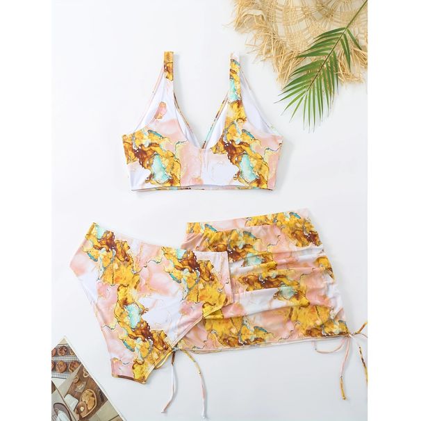 Damski komplet bikini z wysokim stanem – kwiatowy wzór, push-up, regulowane ramiączka i modelujący brzuch (seksowny i zapewniający wsparcie)_voghion.com