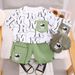 Set di due pezzi di pantaloncini casual per bambini a maniche corte con girocollo e stampa completa per ragazzi estivi da 0 a 5 anni_voghion.com