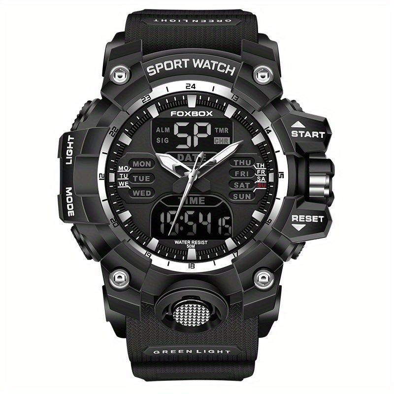 1 stk. sports militær kvarts herreklokke vanntett digital med dobbel skjerm stor klokke for menn LED herre armbåndsur_voghion.com