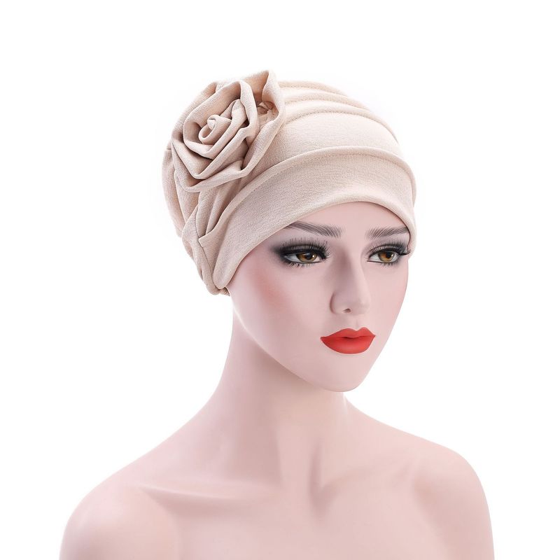 Chapeaux pour femmes, foulard monochrome à fleurs latérales, chapeau turban musulman, chapeau de confinement pour femmes_voghion.com