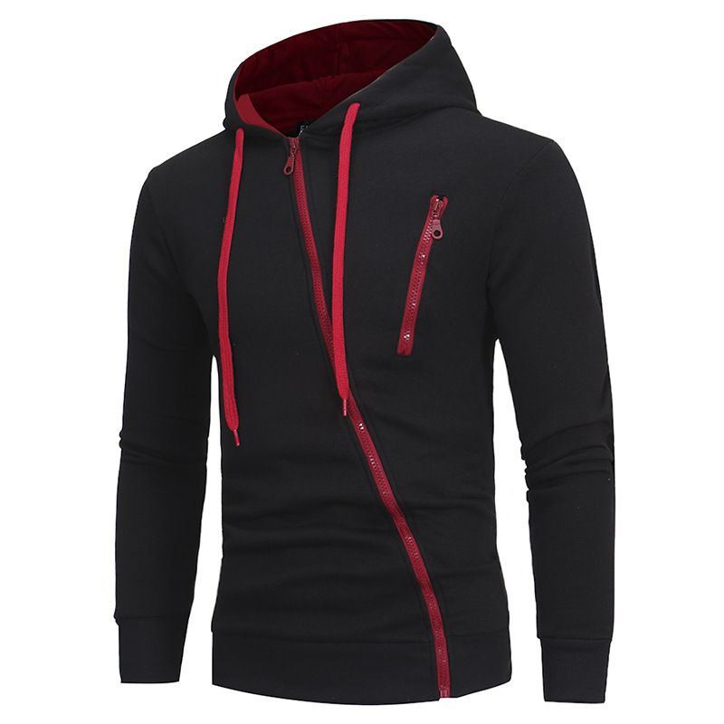 Herrenbekleidung schräger Reißverschlusspullover Sport Freizeit Herren Kapuzen Langarm Strickjacke Mantel_voghion.com