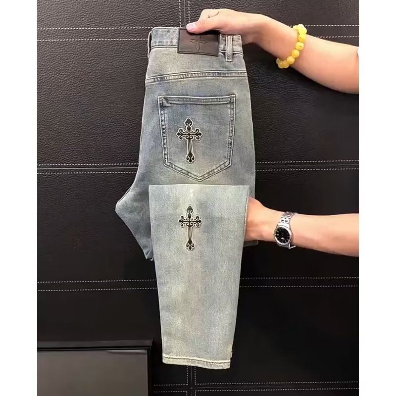 Men's Clothing High End Heavy Duty Embroidered Jeans For Men In Spring And Summer, Straight Leg Skinny Pants, Versatile Harem Pants_voghion.com