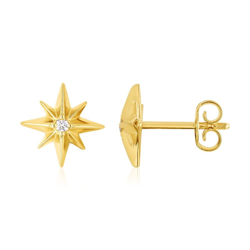 14K Yellow Gold High Polish North Star Diamond Earrings_voghion.com
