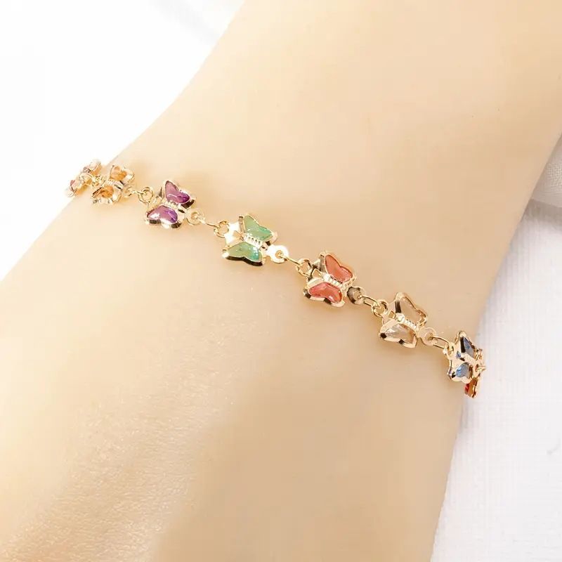 Bracciale in vetro colorato a forma di farfalla, stile Ins, per donna, elegante, leggero, di lusso, rettangolare, dopamina, Internet_voghion.com