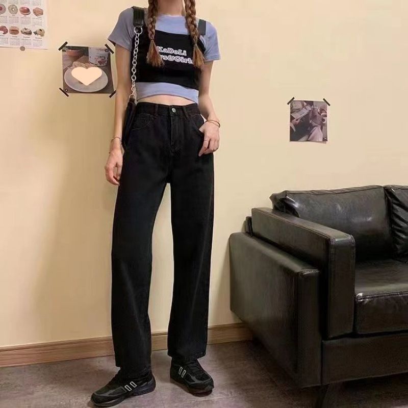 Damenjeans mit hoher Taille und weitem Bein – verwaschene Vintage-Jeanshose mit fließendem Saum und dehnbarem Komfort für Freizeit und Büro_voghion.com