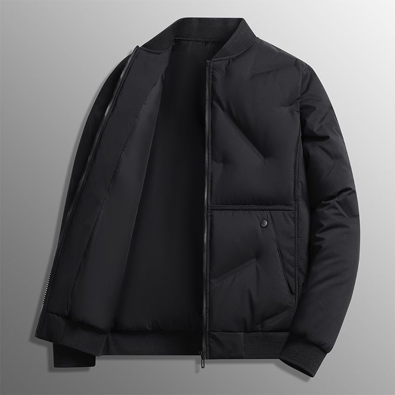 Herrenbekleidung Cardigan Baseballjacke Leichte Steppjacke mit Baseballkragen – Lässiger Wintermantel mit Reißverschluss in Schwarz, Khaki und Nebelblau​_voghion.com