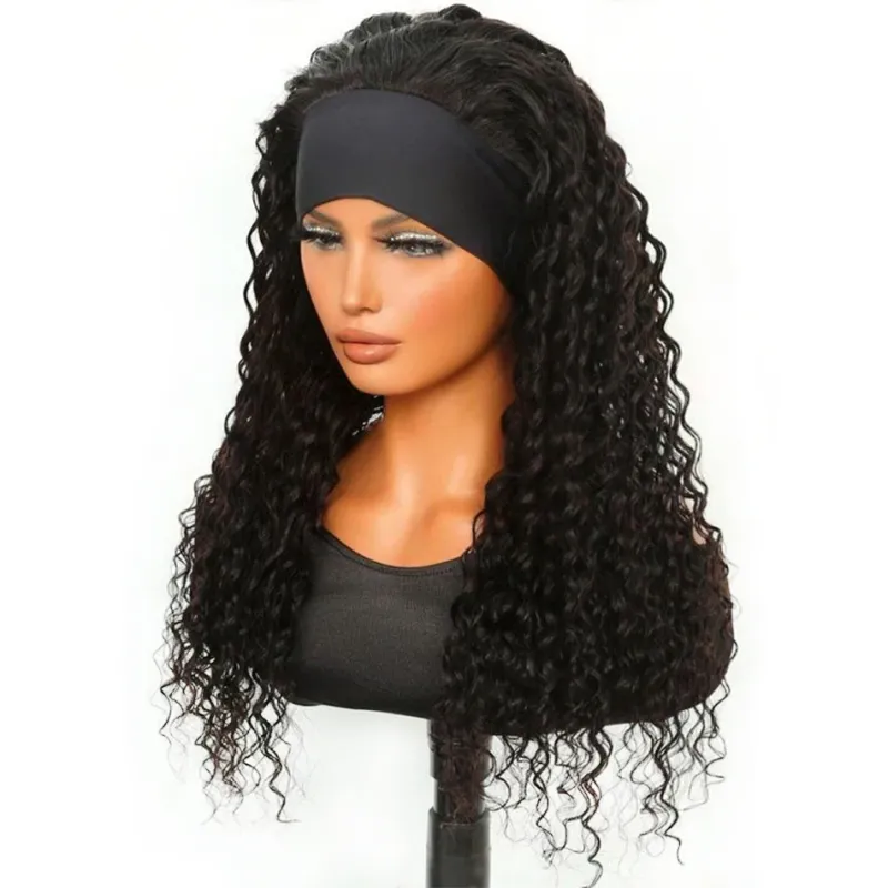Water Wave Headband Human Hair Wig 180% Density Machine Made Brazilian Remy Wigs for Women_voghion.com
