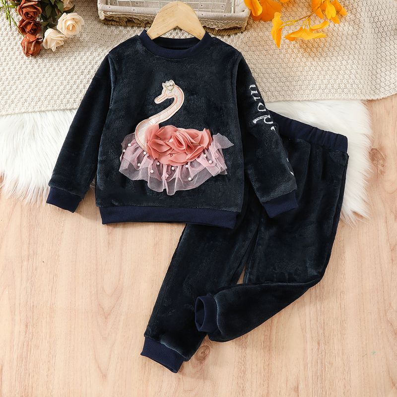 Autumn And Winter New Girls' Fleece Sports Suit Pullover Long Sleeved Round Neck Suit Small And Medium Sized Children's Clothing Parent Child_voghion.com